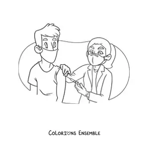 Image à colorier d’une médecin vaccinant un patient