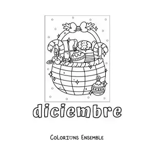 Image à colorier de décembre avec un panier-cadeau de Noël