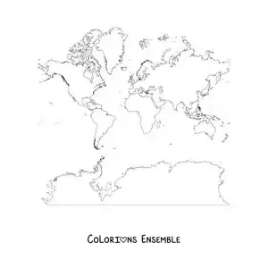 Image à colorier d'une carte du monde de Mercator avec l'Antarctique