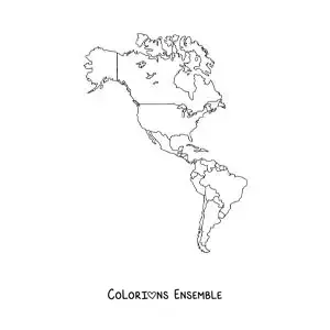 Image à colorier d'une carte du continent américain sans les noms