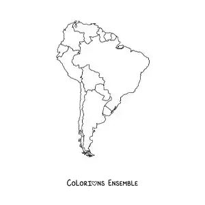 Image à colorier d'une carte de l'Amérique du Sud sans les noms