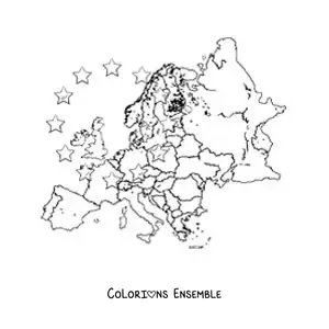 Image à colorier d'une carte du continent européen sans les noms