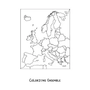 Image à colorier d'une carte politique du continent européen
