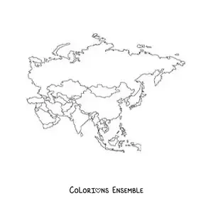 Image à colorier d'une carte du continent asiatique sans les noms
