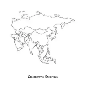 Image à colorier d'une carte de l'Asie
