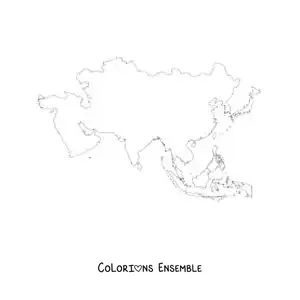 Image à colorier d'une carte politique de l'Asie sans les noms