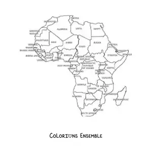 Image à colorier d'une carte politique de l'Afrique avec les noms
