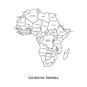 Image à colorier d'une carte du continent africain avec les noms