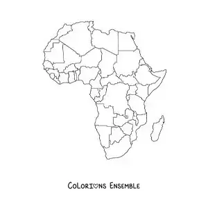 Image à colorier d'une carte politique du continent africain