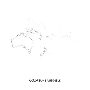 Image à colorier d'une carte du continent de l'Océanie