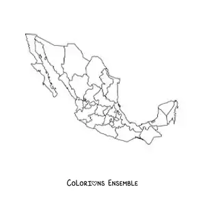 Image à colorier d'une carte politique du Mexique