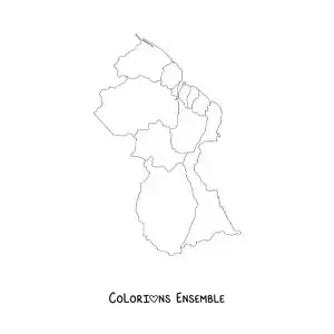 Image à colorier d'une carte politique du Guyana