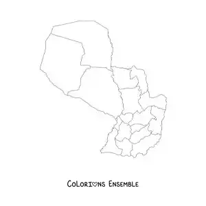 Image à colorier d'une carte politique du Paraguay