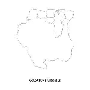 Image à colorier d'une carte politique du Suriname