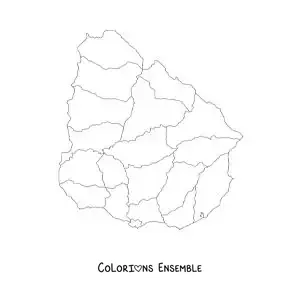 Image à colorier d'une carte politique de l'Uruguay