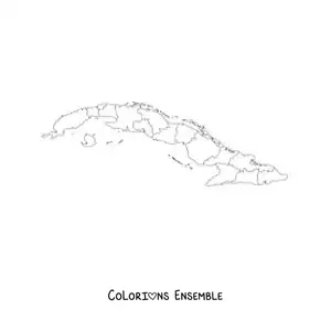 Image à colorier d'une carte politique de Cuba