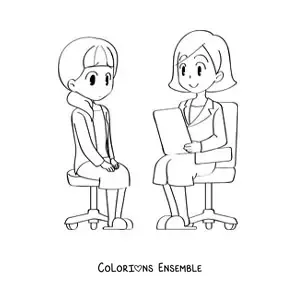 Image à colorier d’une médecin examinant une patiente