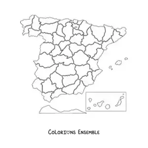 Image à colorier d'une carte politique de l'Espagne