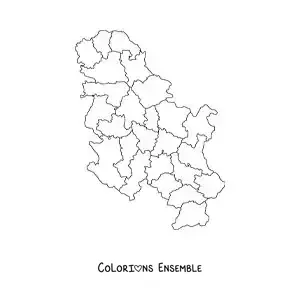Image à colorier d'une carte politique de la Serbie