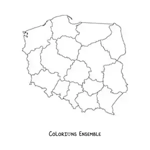 Image à colorier d'une carte politique de la Pologne