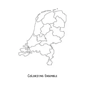 Image à colorier d'une carte politique des Pays-Bas