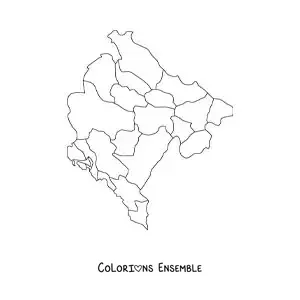 Image à colorier d'une carte politique du Monténégro