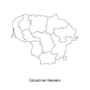 Image à colorier d'une carte politique de la Lituanie