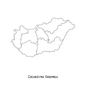 Image à colorier d'une carte politique de la Hongrie