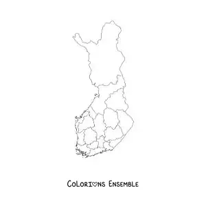 Image à colorier d'une carte politique de la Finlande