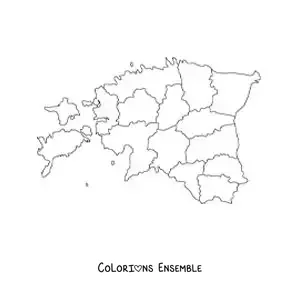 Image à colorier d'une carte politique de l'Estonie