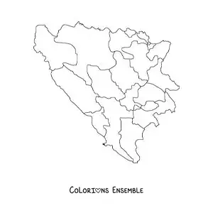 Image à colorier d'une carte politique de la Bosnie-Herzégovine