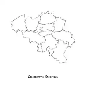 Image à colorier d'une carte politique de la Belgique