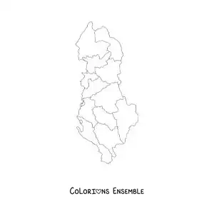 Image à colorier d'une carte politique de l'Albanie