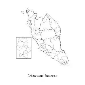 Image à colorier d'une carte politique de la Malaisie