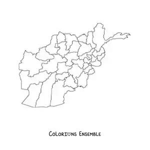 Image à colorier d'une carte politique de l'Afghanistan