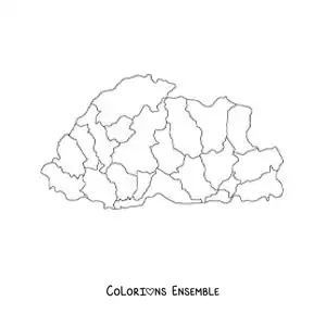 Image à colorier d'une carte politique du Bhoutan