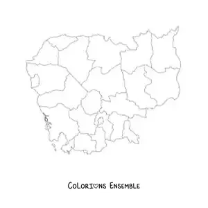 Image à colorier d'une carte politique du Cambodge