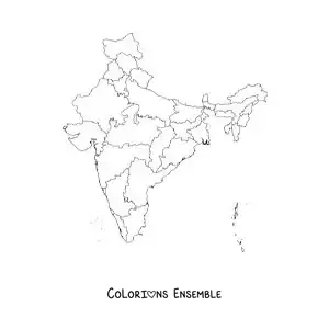 Image à colorier d'une carte politique de l'Inde