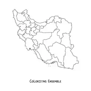 Image à colorier d'une carte politique de l'Iran