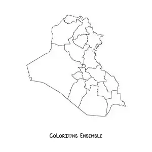 Image à colorier d'une carte politique de l'Irak