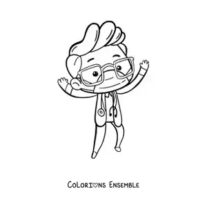Image à colorier d’un médecin kawaii en uniforme avec un stéthoscope