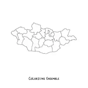 Image à colorier d'une carte politique de la Mongolie