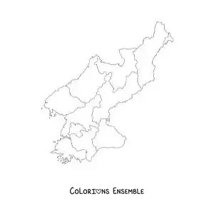 Image à colorier d'une carte politique de la Corée du Nord