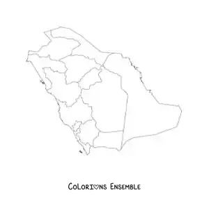 Image à colorier d'une carte politique de l'Arabie saoudite