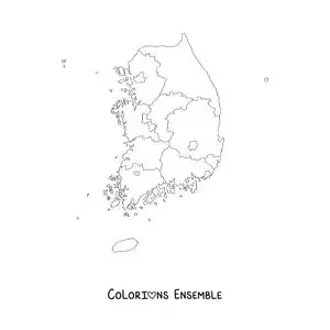 Image à colorier d'une carte politique de la Corée du Sud