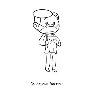Image à colorier d’un médecin kawaii avec un masque