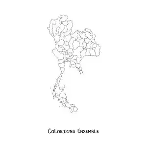 Image à colorier d'une carte politique de la Thaïlande