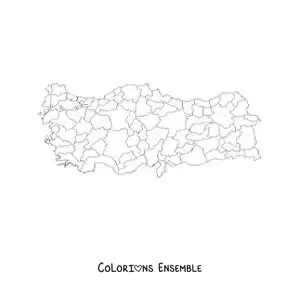 Image à colorier d'une carte politique de la Turquie