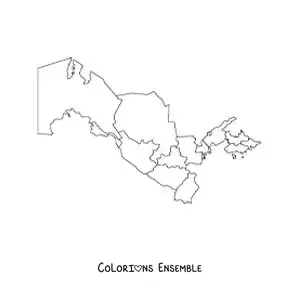 Image à colorier d'une carte politique de l'Ouzbékistan