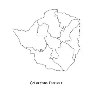 Image à colorier d'une carte politique du Zimbabwe